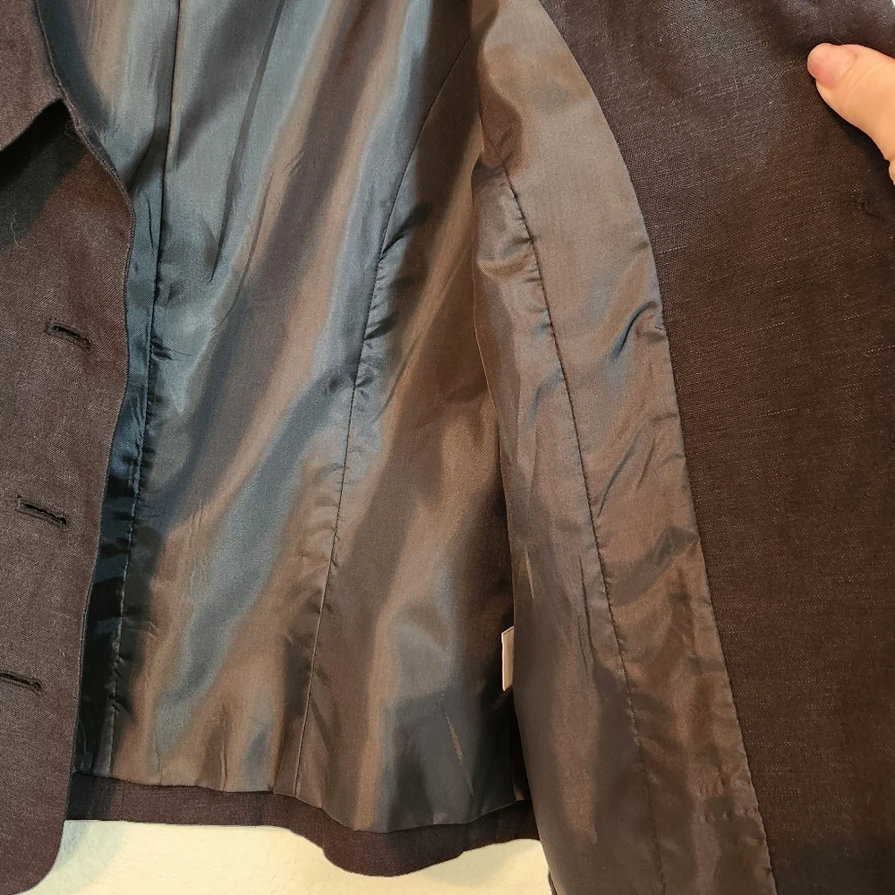 JG Hook Vintage Elegant Black Linen Blend Blazer w/ 3/4‎ Sleeves & Button Detail